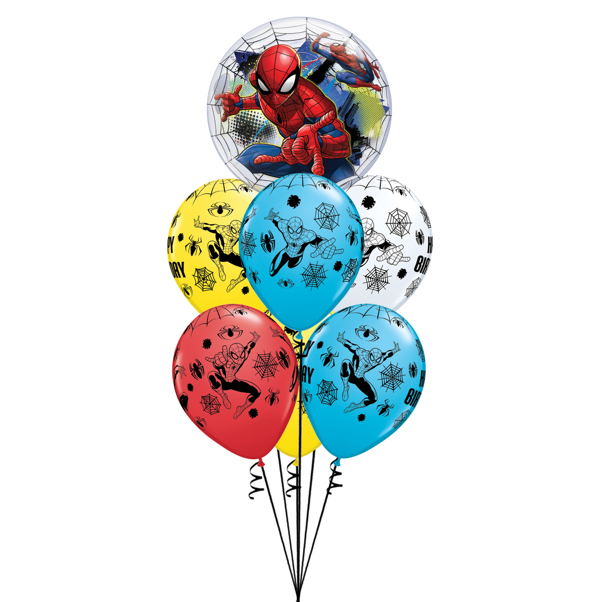 Borsa di 5 palloncini spiderman colori assortiti di 23 cm